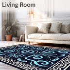 Antique Blue Floral Scroll Pattern Rug