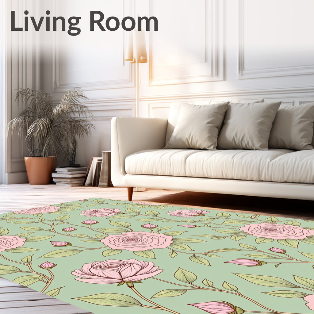 Vintage Pink Rose Floral Vine Pattern Rug