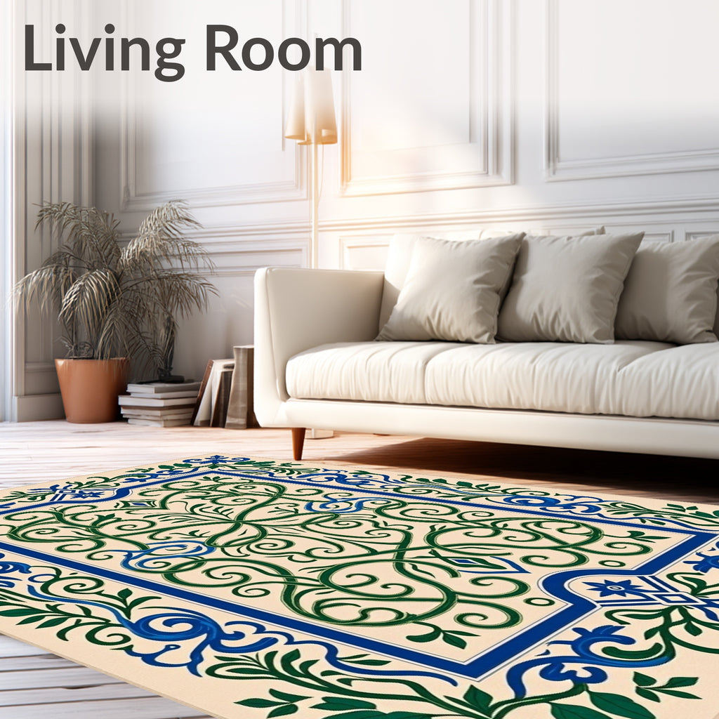Intricate Woven Emerald Blue Floral Rug