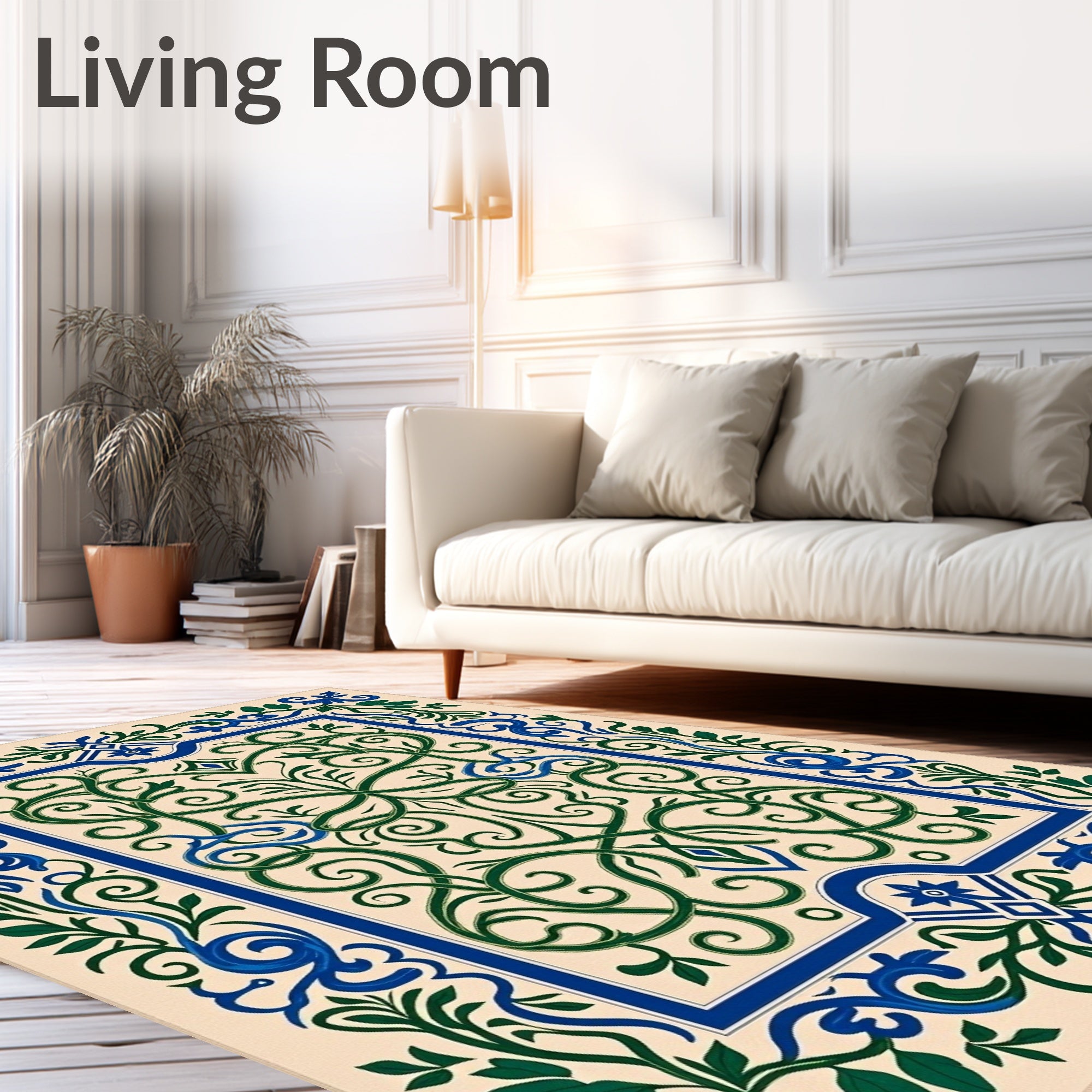 Intricate Woven Emerald Blue Floral Rug