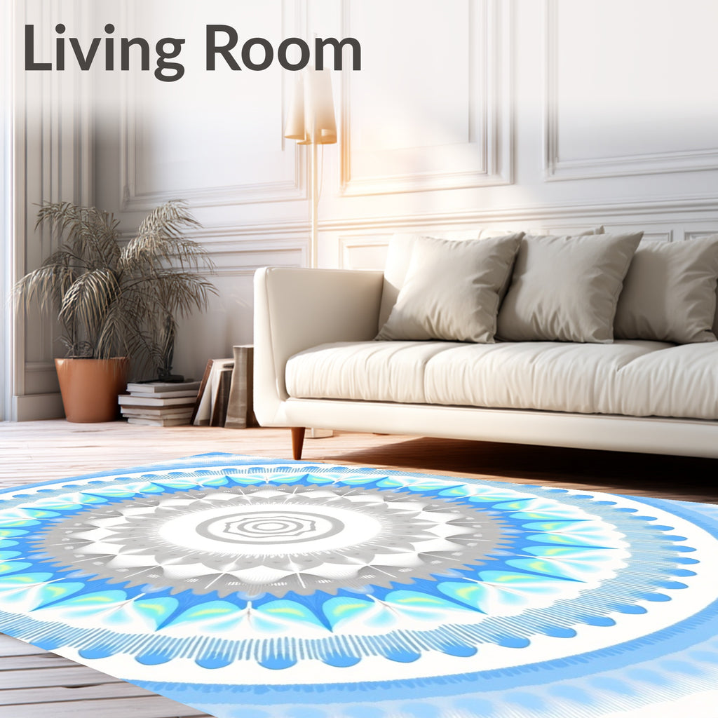 Cool Toned Geometric Mandala Pattern Rug