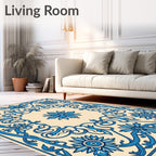Ornate Blue Floral Woven Pattern Rug