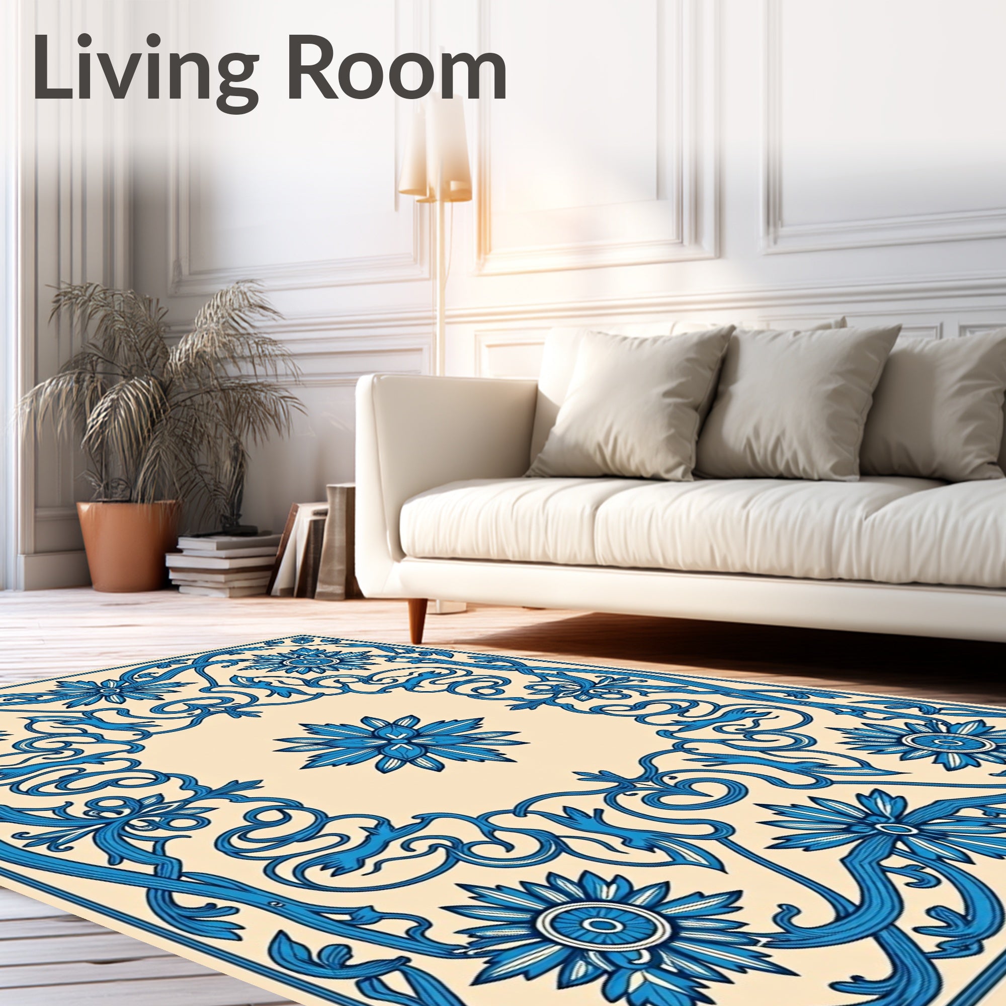 Ornate Blue Floral Woven Pattern Rug