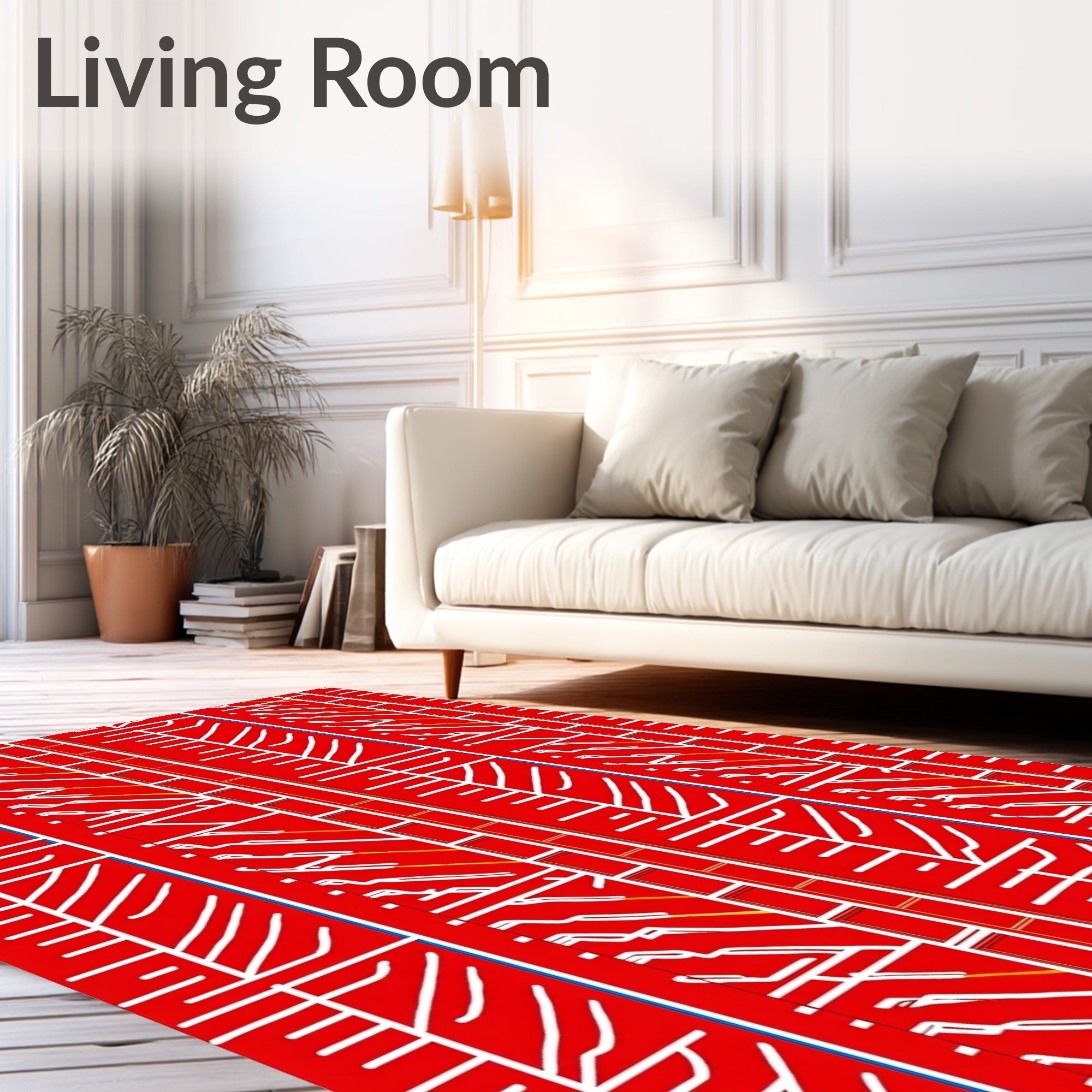 Bold Red White Modern Linear Design Rug