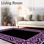 Ornate Pink Swirl Border Design Rug