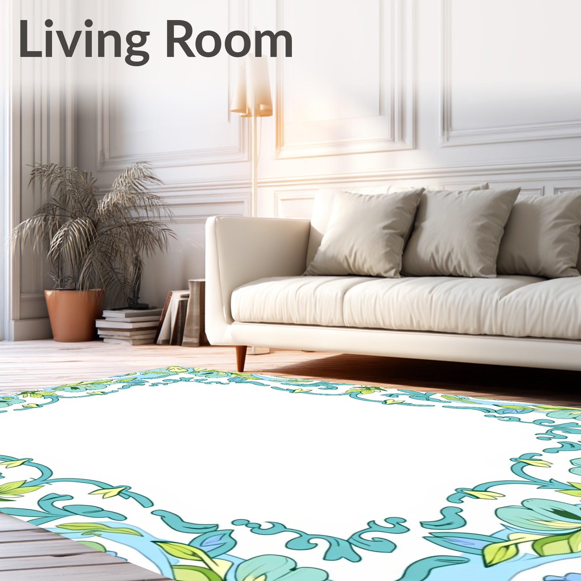 Ornate Floral Swirls Border Pattern Rug