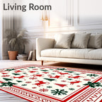 Red Green Reindeer Snowflake Forest Border Rug