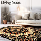 Black Orange Floral Mandala Design Rug