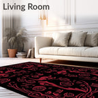 Gothic Red Rose Skull Pattern Rug