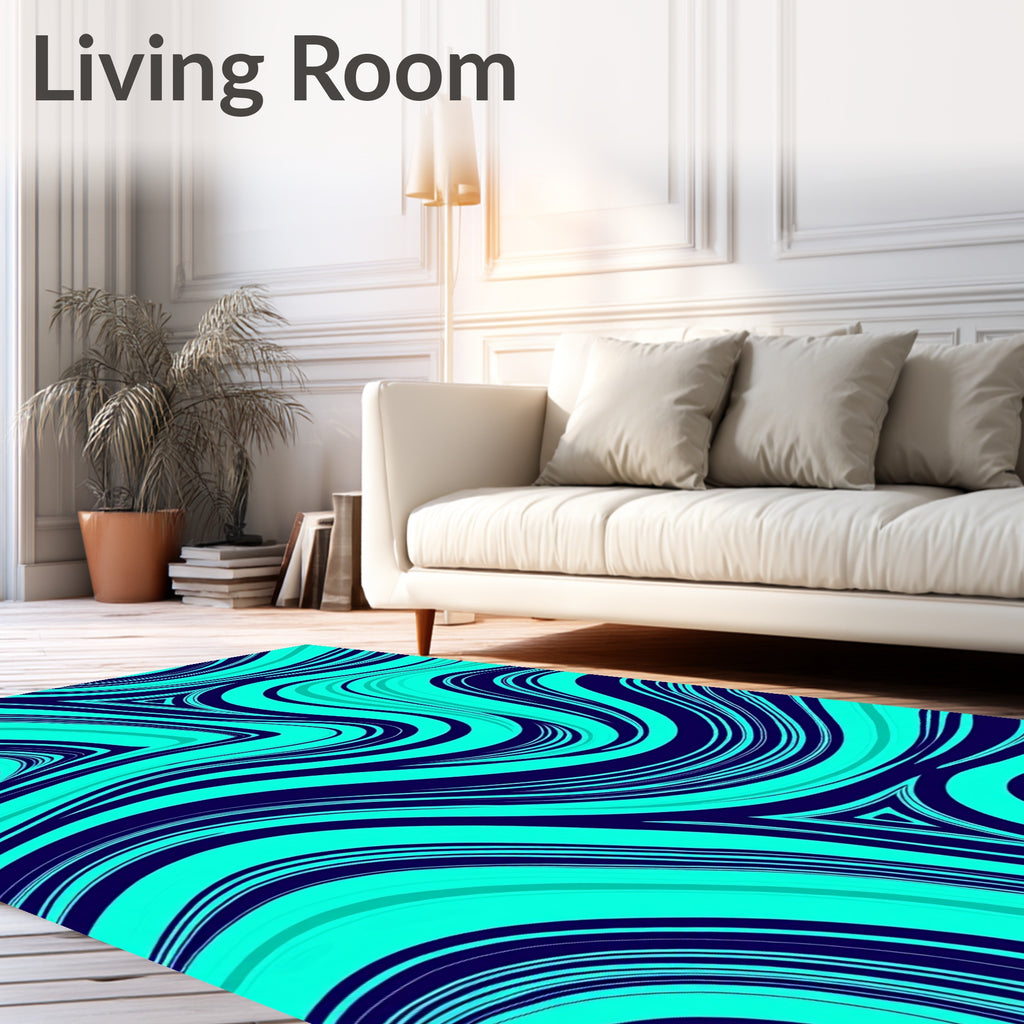 Abstract Teal Swirl Design Rug