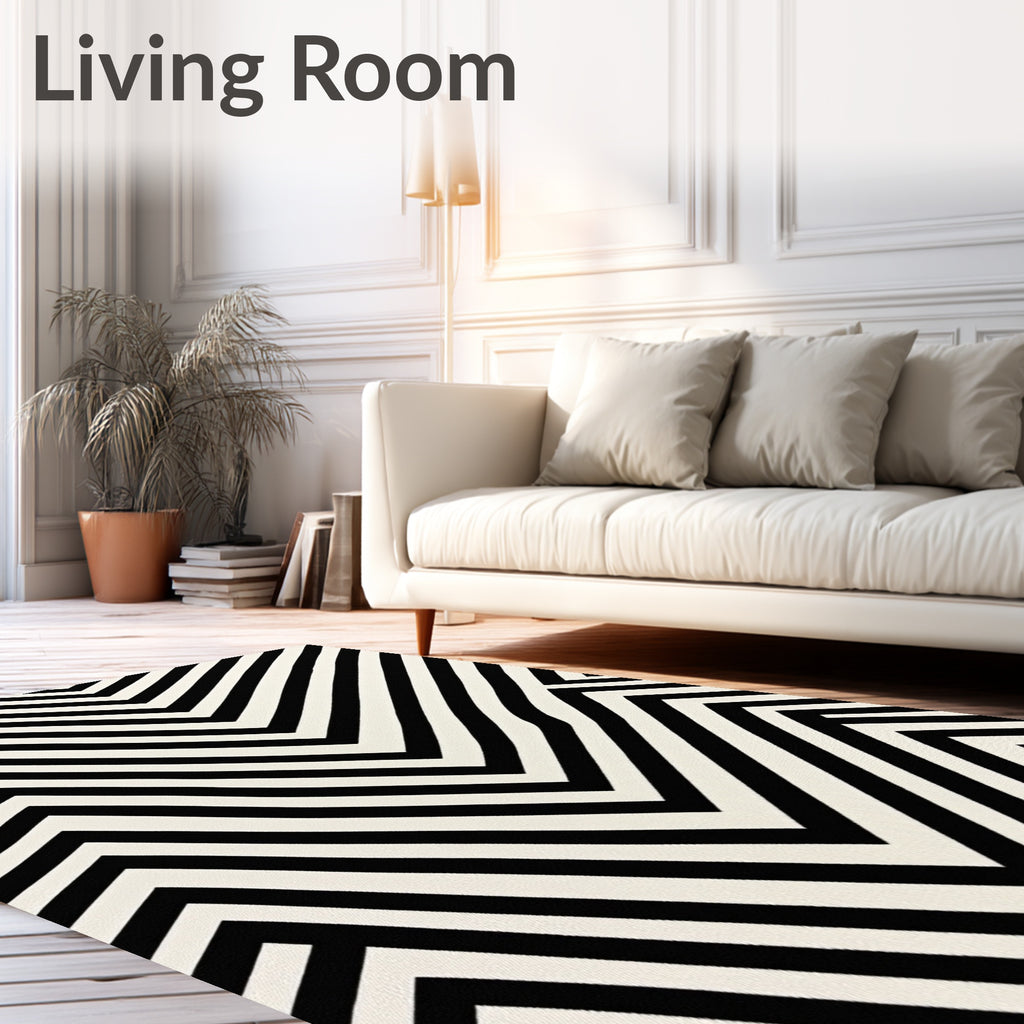 Bold Black White Zigzag Stripe Rug
