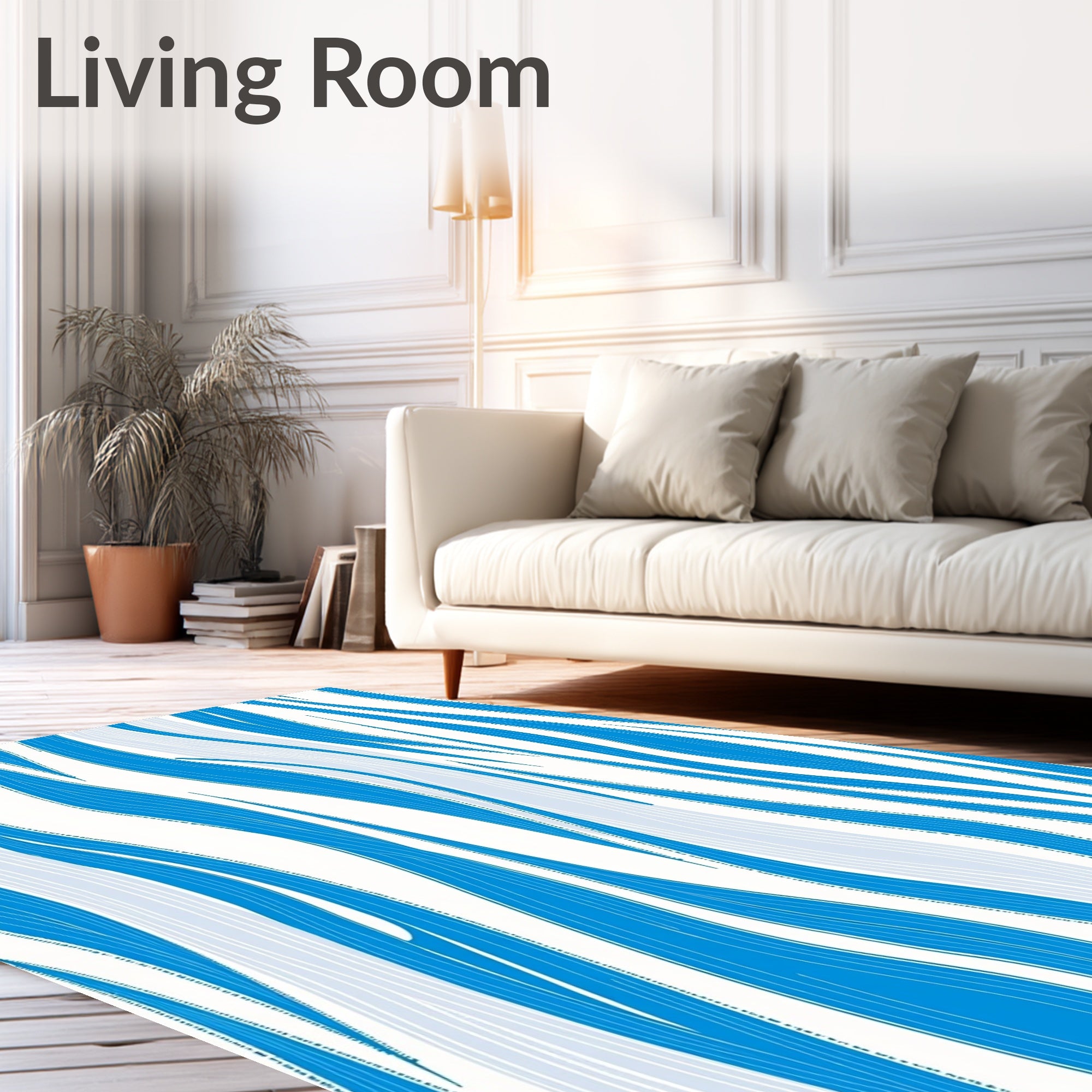 Graphic Blue White Wavy Lines Rug