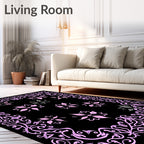 Ornate Pink Floral Vine Pattern Rug