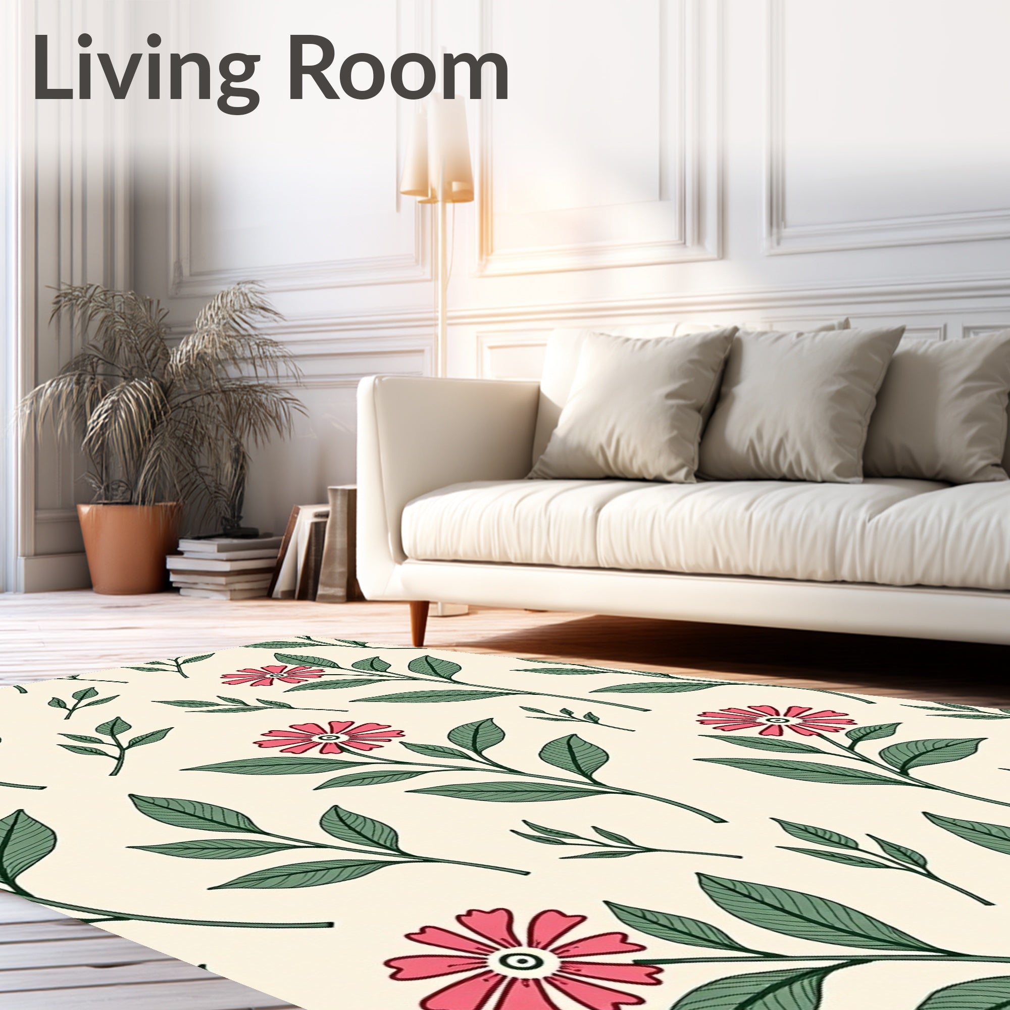 Pink Flower Vine Pattern Rug