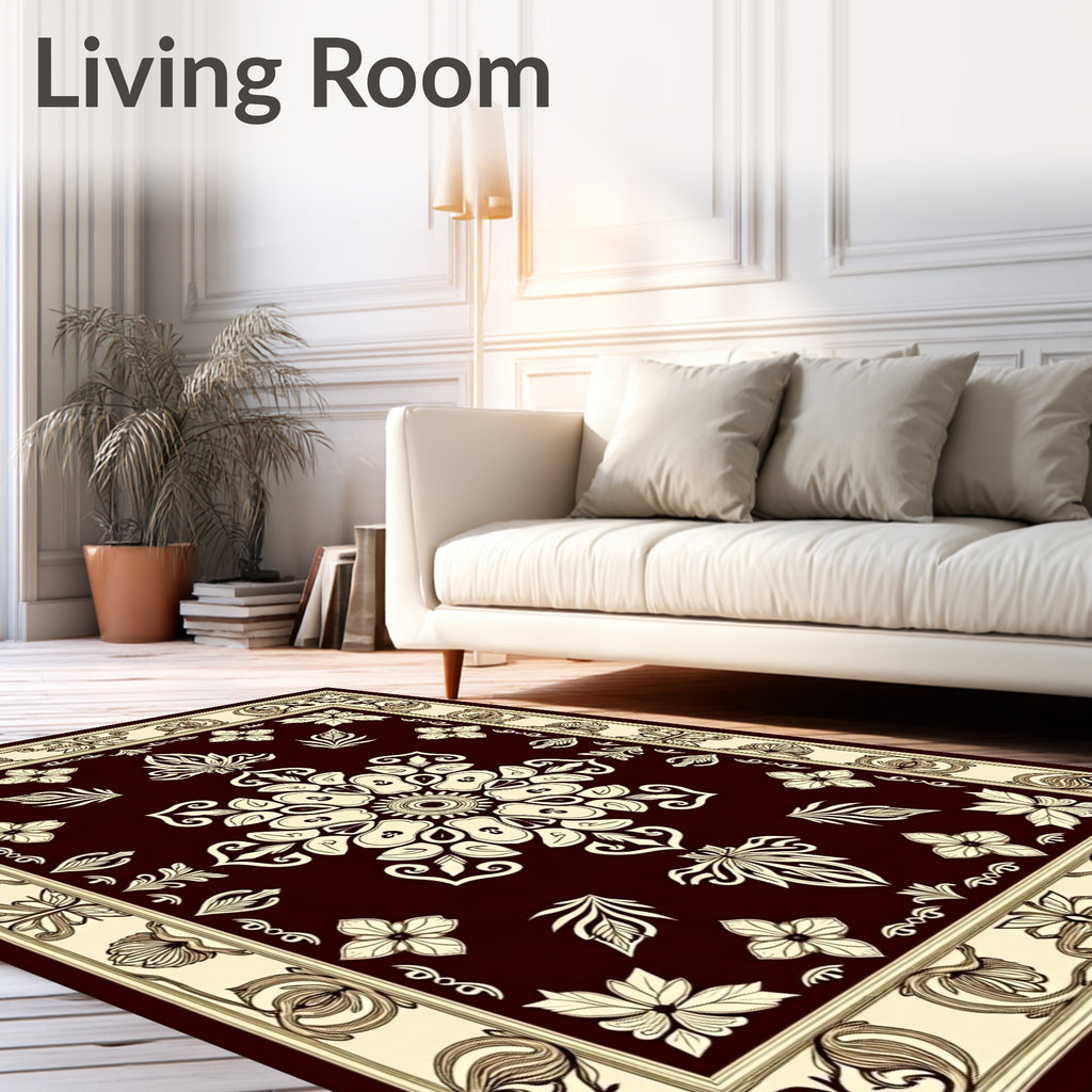 Ornate Floral Medallion With Border Rug