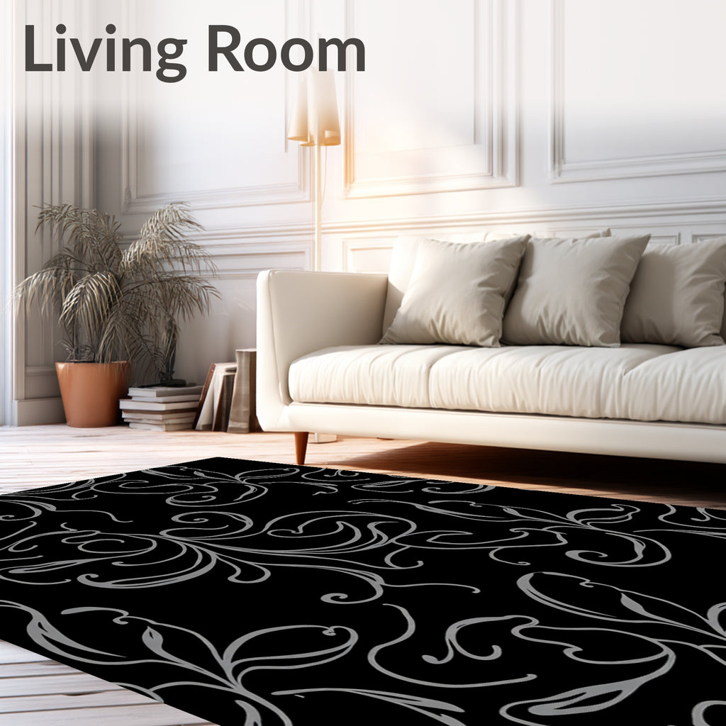 Elegant Gray Swirl Floral Pattern Rug