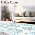 Classic Floral Damask Blue Pattern Rug