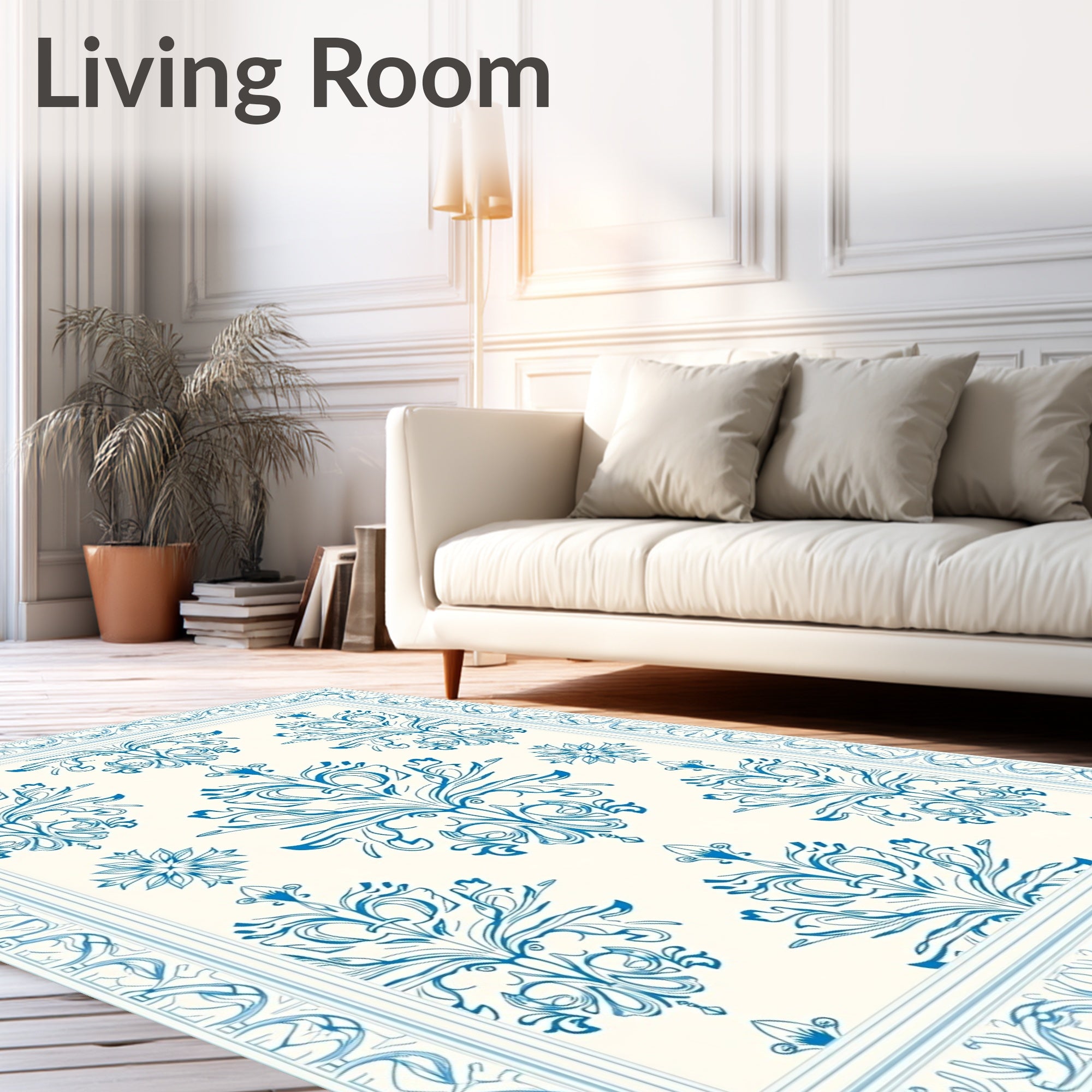 Classic Floral Damask Blue Pattern Rug