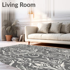 Elegant White Flourish Scroll Pattern Rug