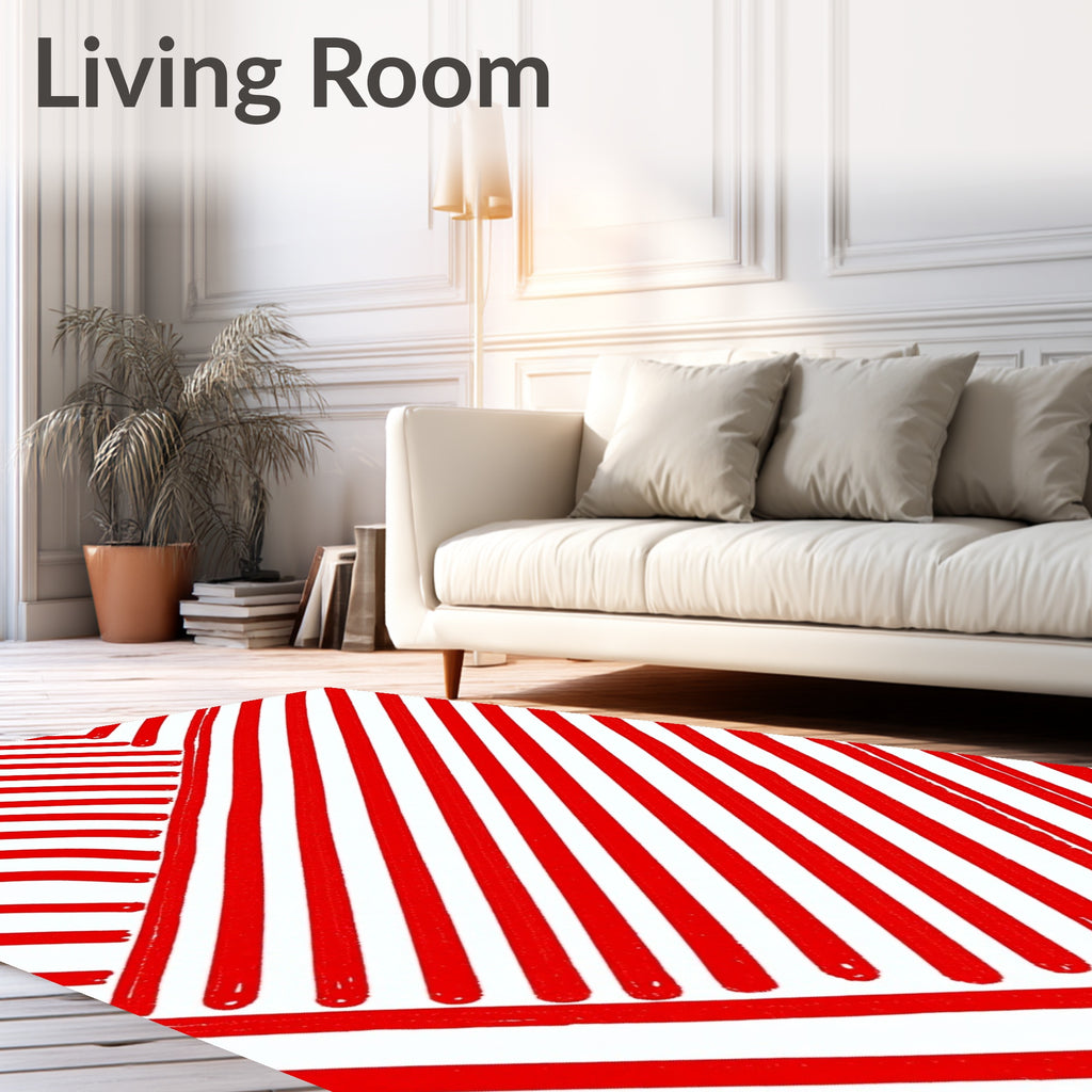 Red White Striped Diagonal Art Rug