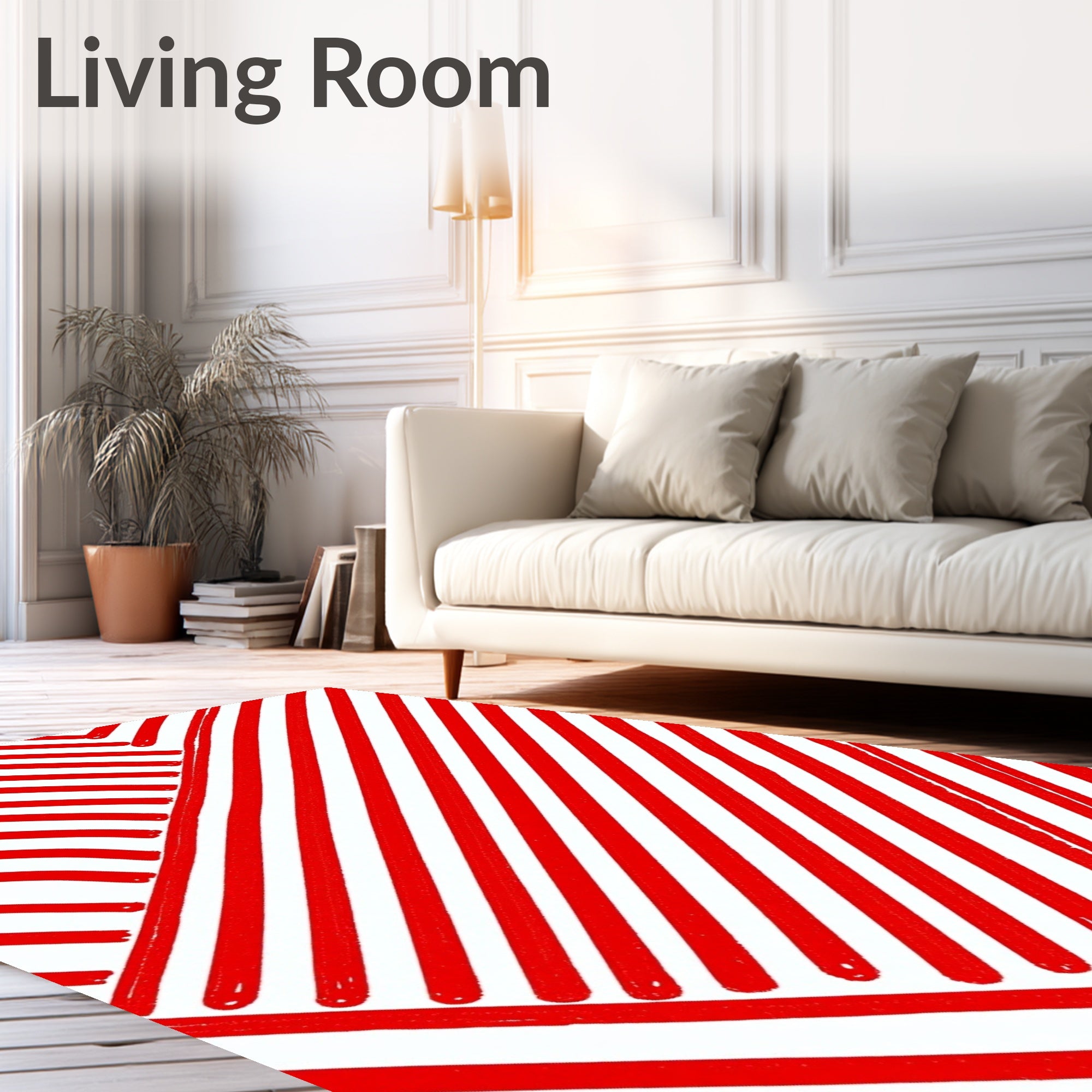 Red White Striped Diagonal Art Rug