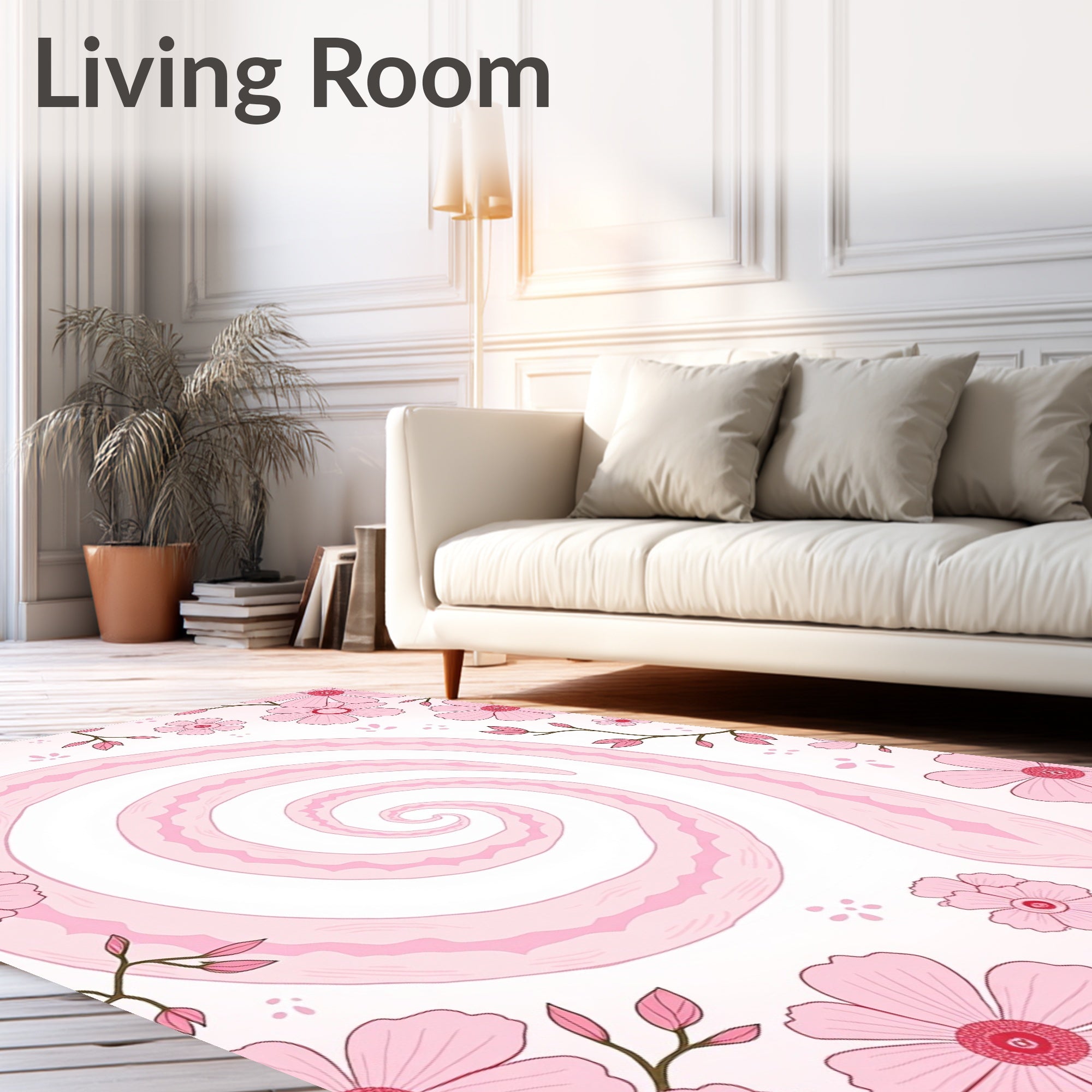 Pink Swirl Floral Pattern Rug