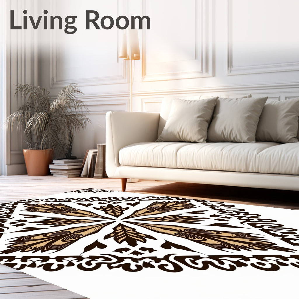 Gilded Ornamental Scrollwork Diamond Pattern Rug