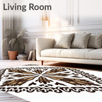 Gilded Ornamental Scrollwork Diamond Pattern Rug