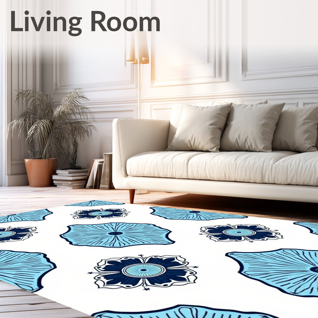 Floral Medallion Blue White Pattern Rug