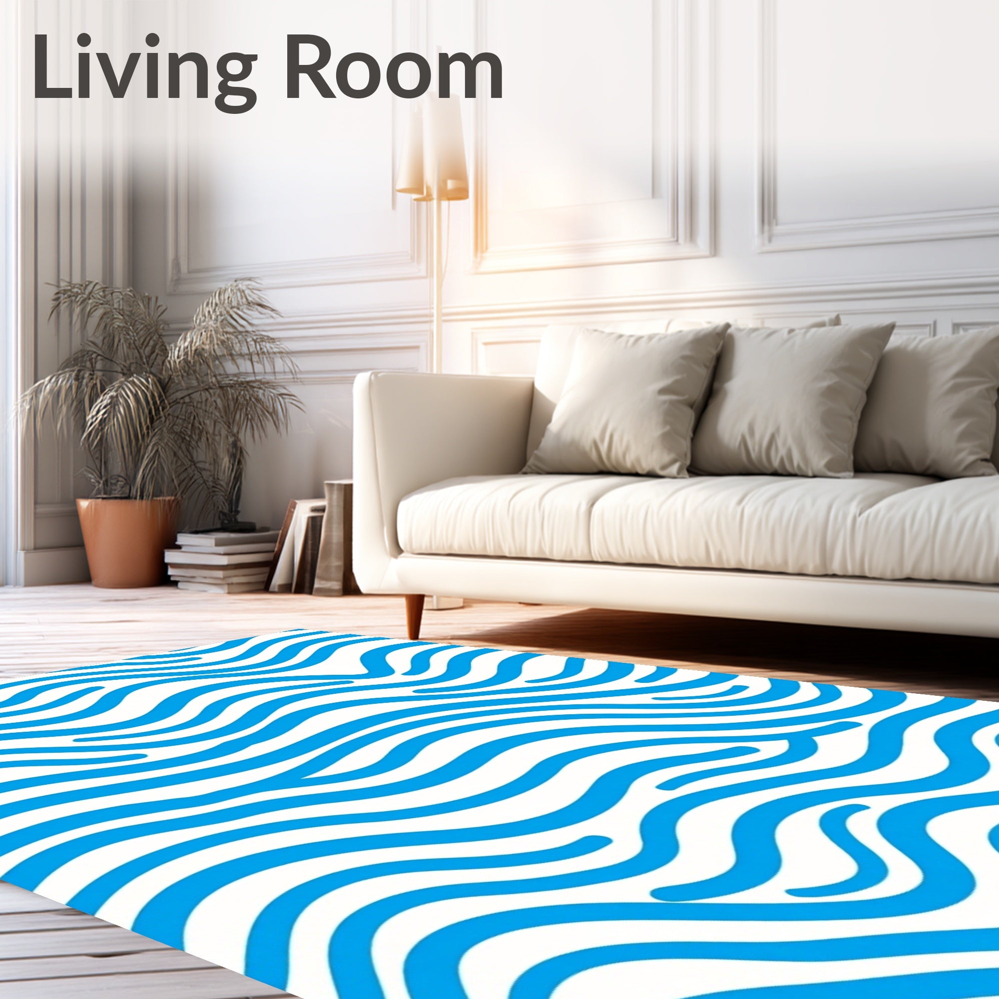 Abstract Blue White Wavy Stripe Design Rug