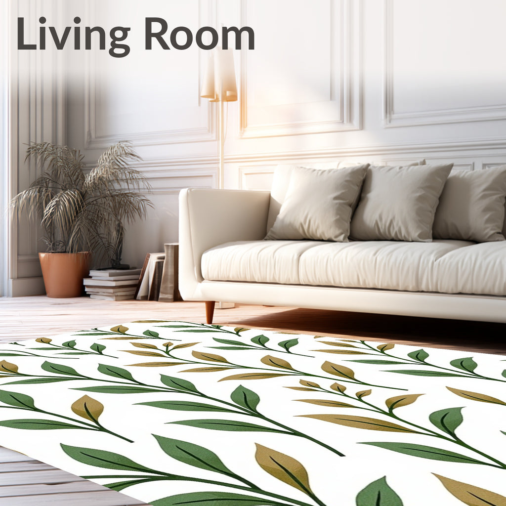 Botanical Branch Pattern With Green Leaves Rug