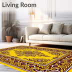 Yellow Burgundy Ornate Mandala Rug