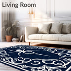 Dark Blue Spider Web Floral Rug