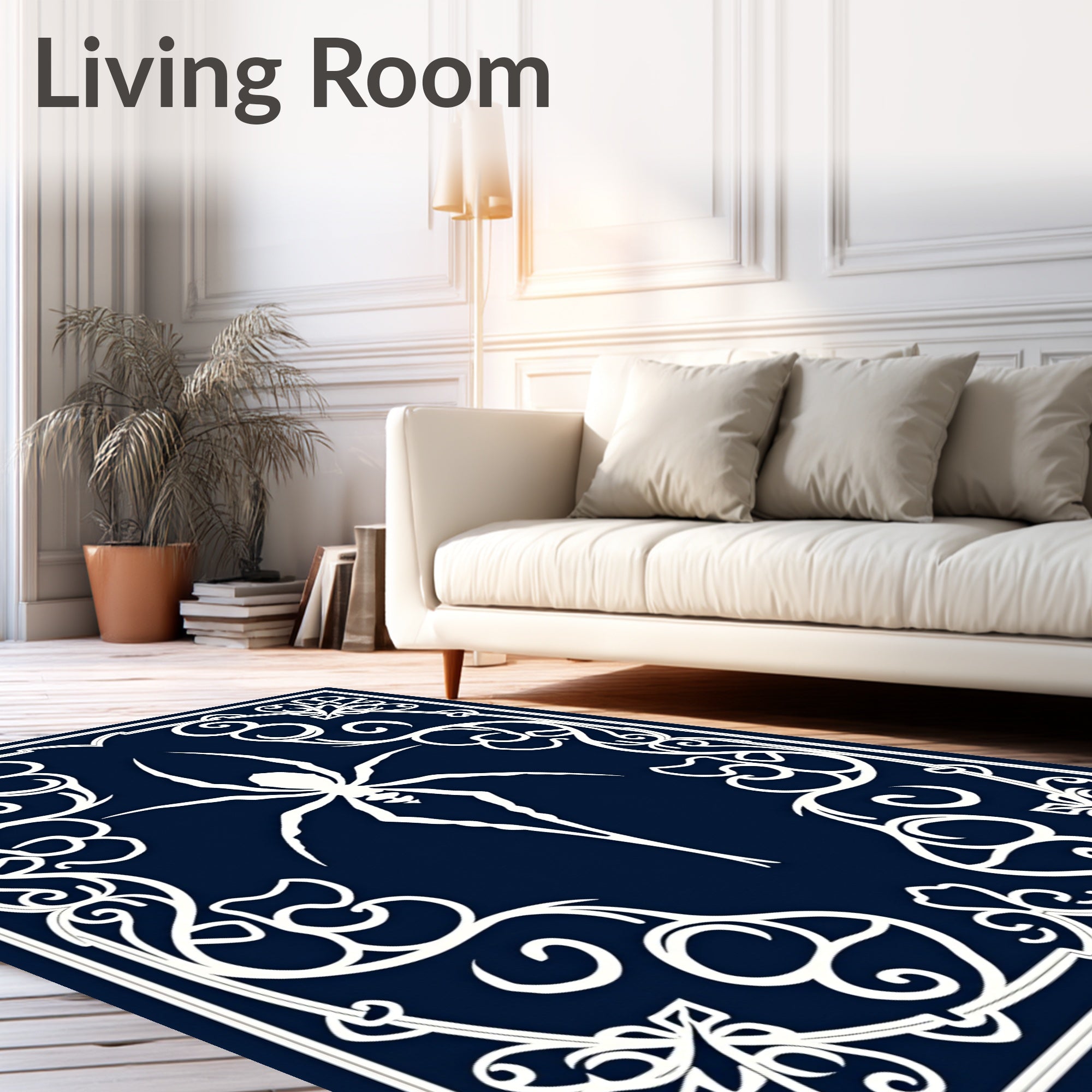 Dark Blue Spider Web Floral Rug