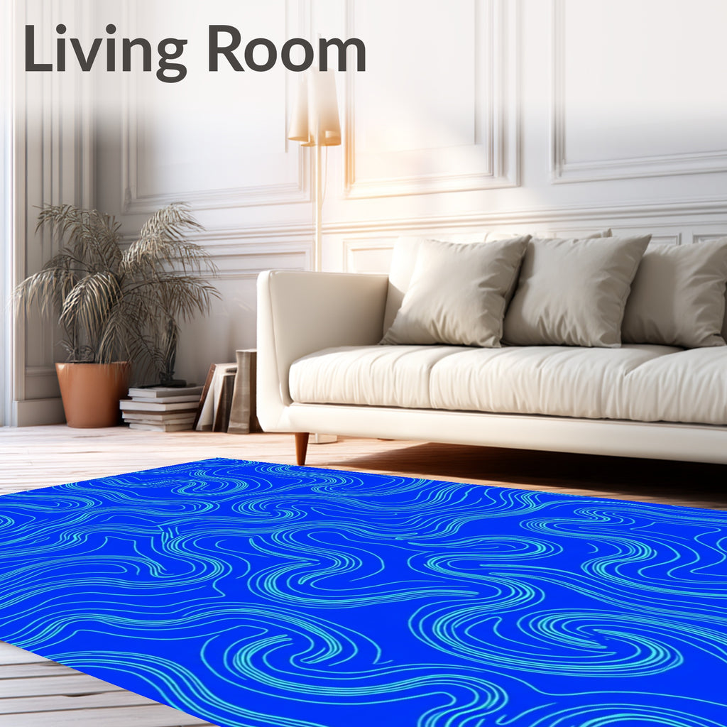 Abstract Blue Swirl Lines Pattern Rug