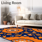 Bold Orange Navy Floral Medallion Pattern Rug
