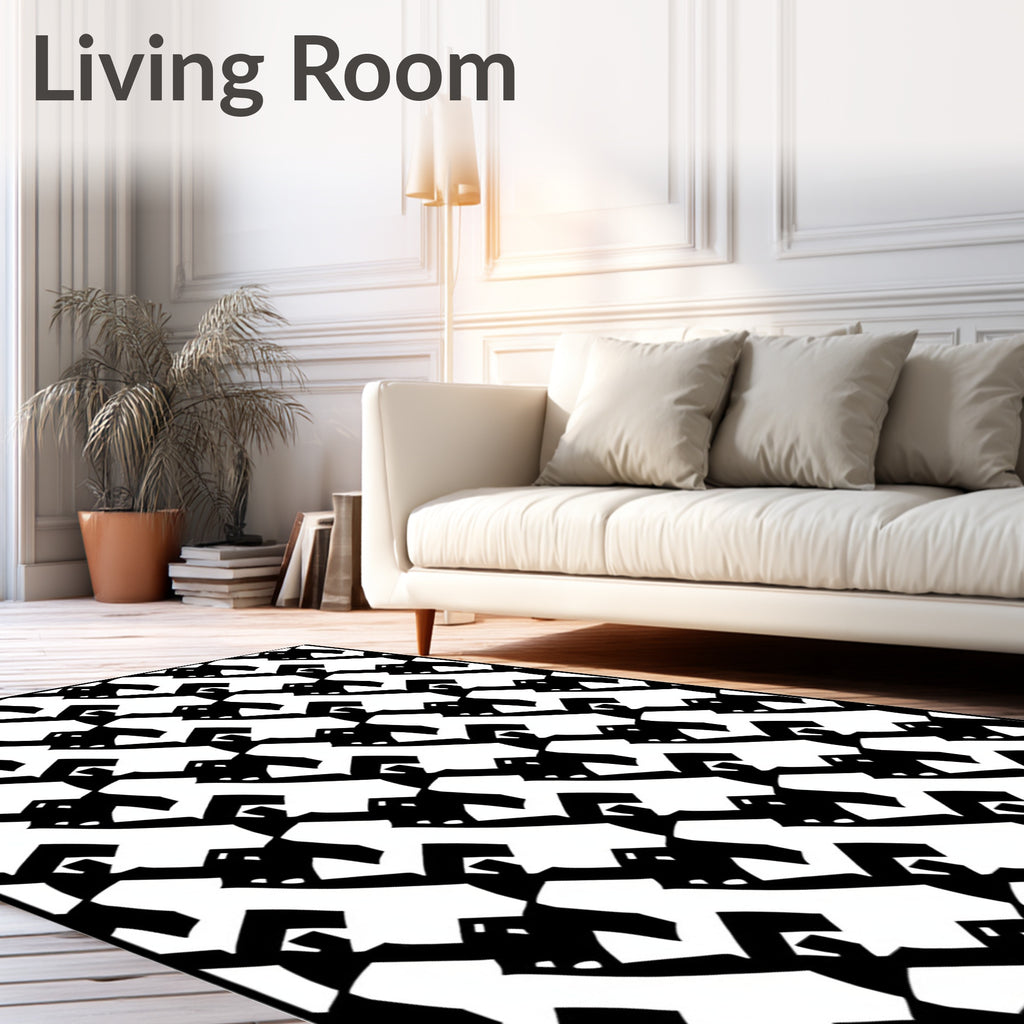 Abstract Black White Figure Pattern Rug