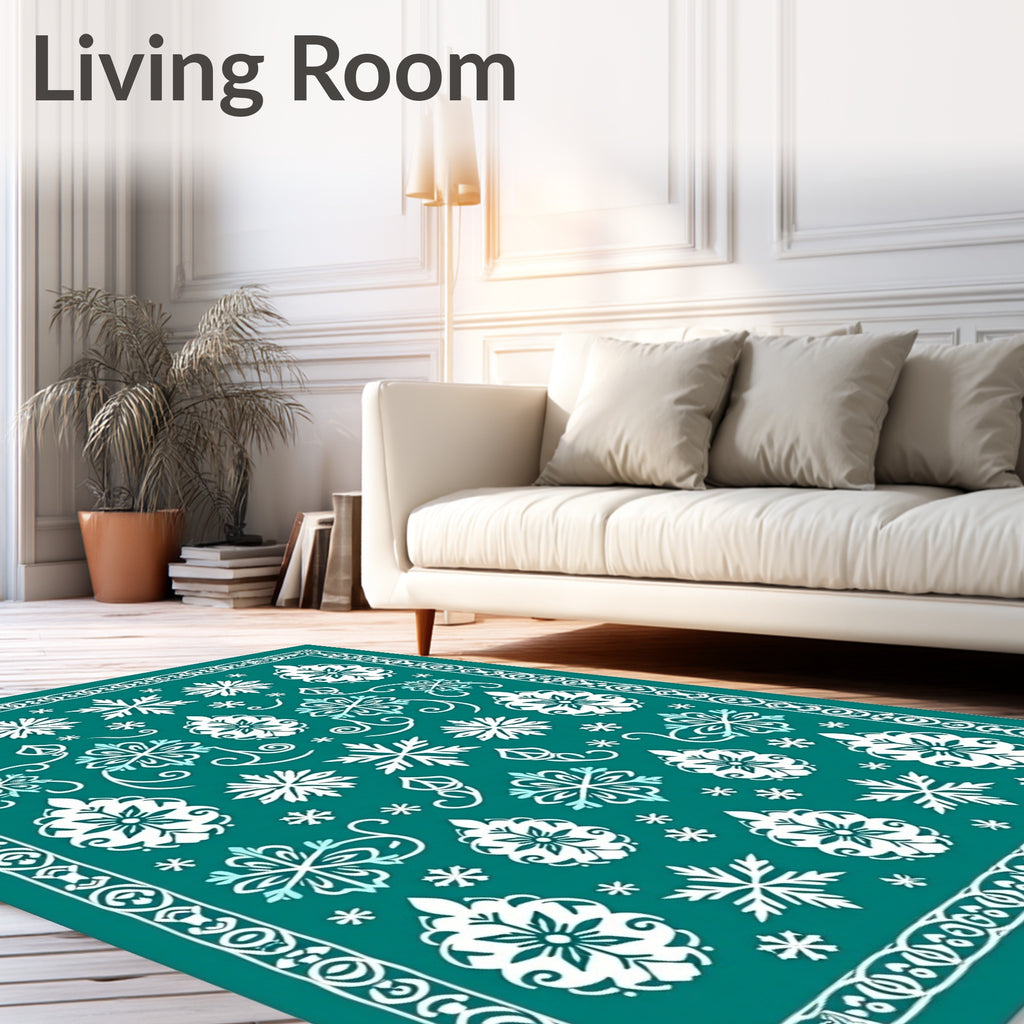Teal Snowflake Medallion Border Rug