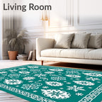 Teal Snowflake Medallion Border Rug