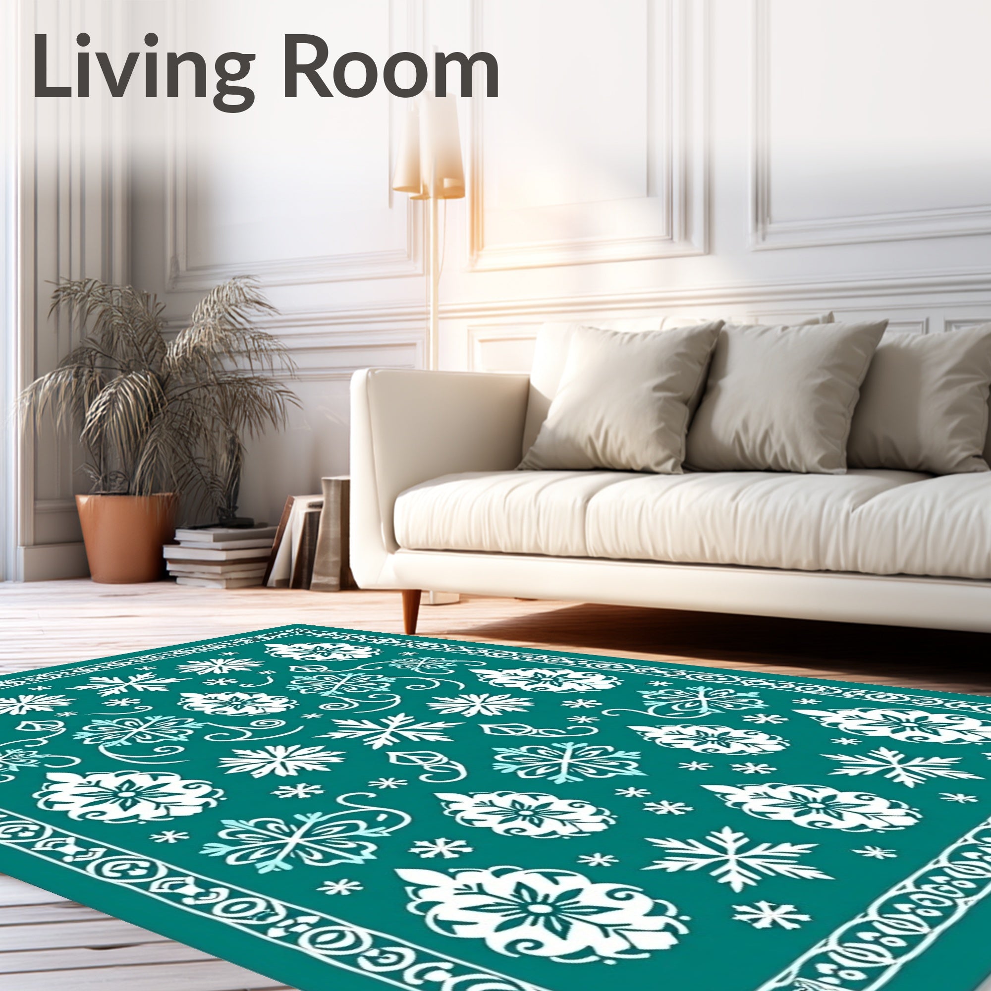 Teal Snowflake Medallion Border Rug