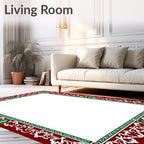 Rich Red Green Floral Border Rug