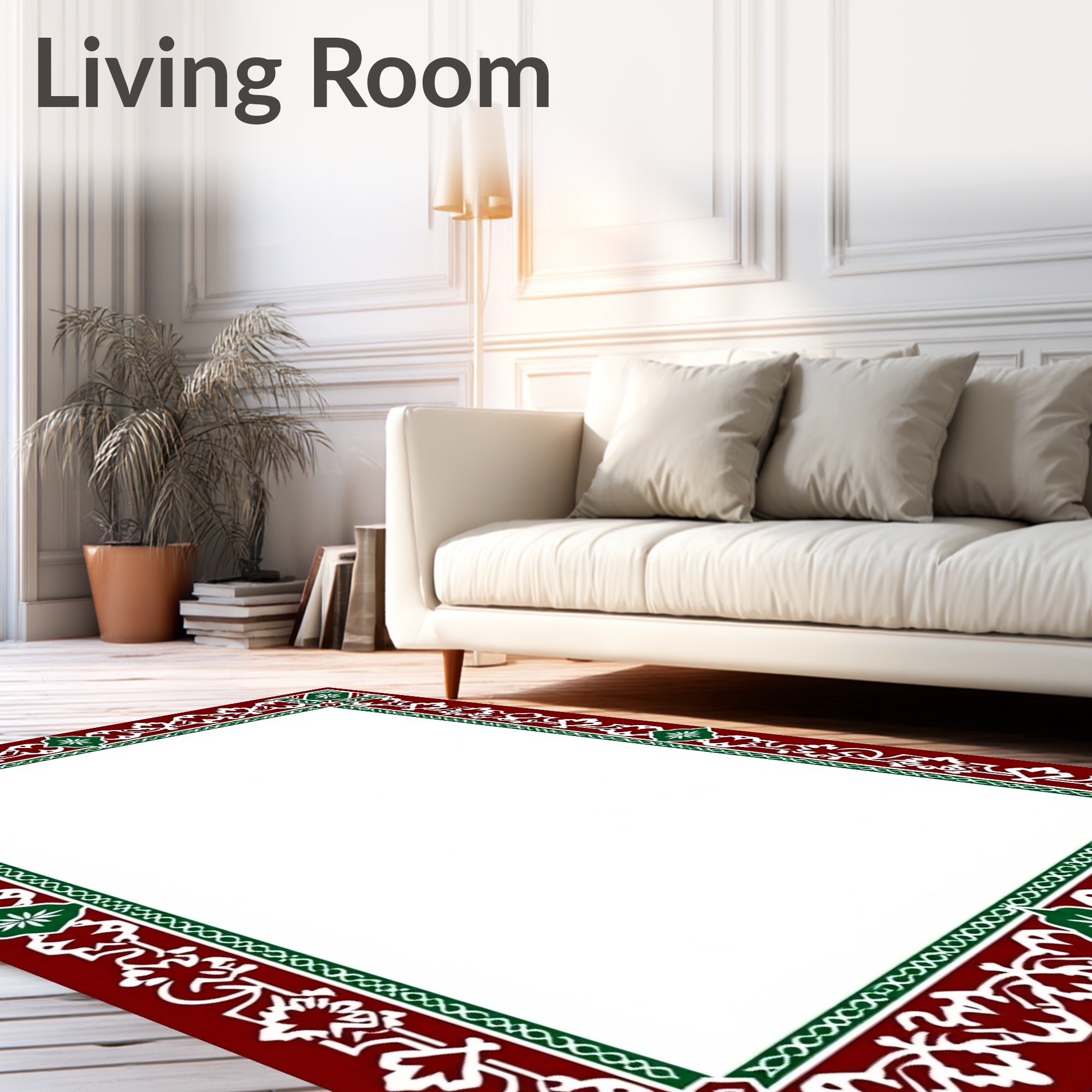 Rich Red Green Floral Border Rug