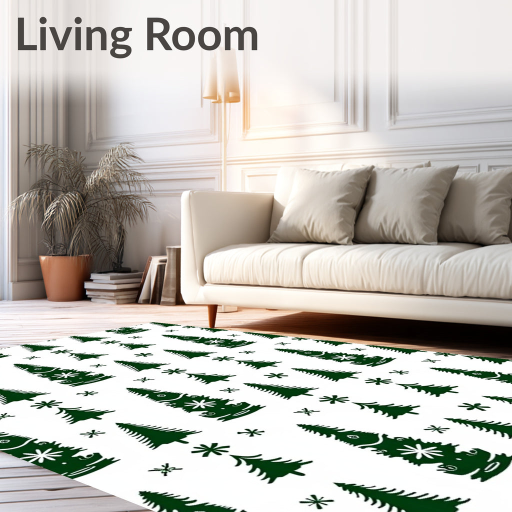 Deep Green Forest Winter Snowflakes Rug