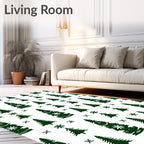 Deep Green Forest Winter Snowflakes Rug