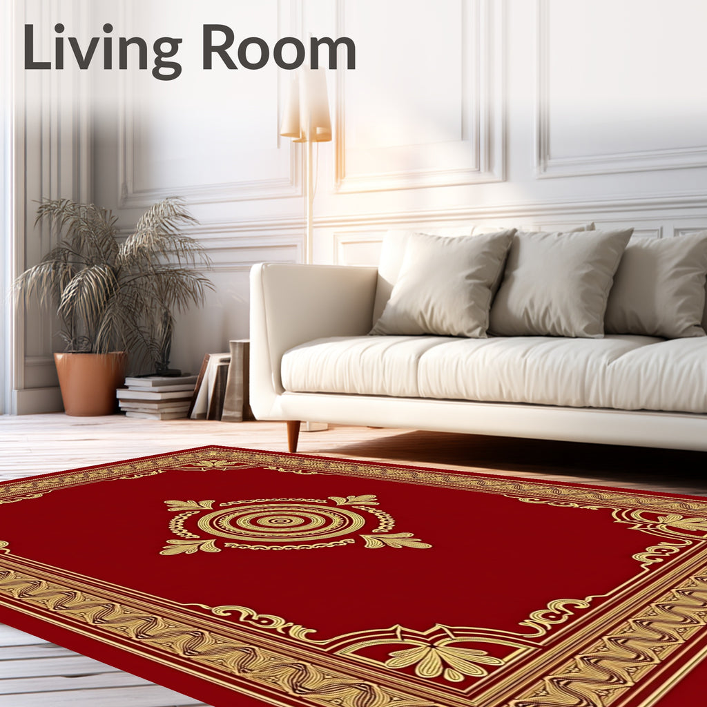 Ornate Red Gold Floral Centerpiece Rug