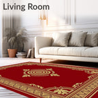 Ornate Red Gold Floral Centerpiece Rug