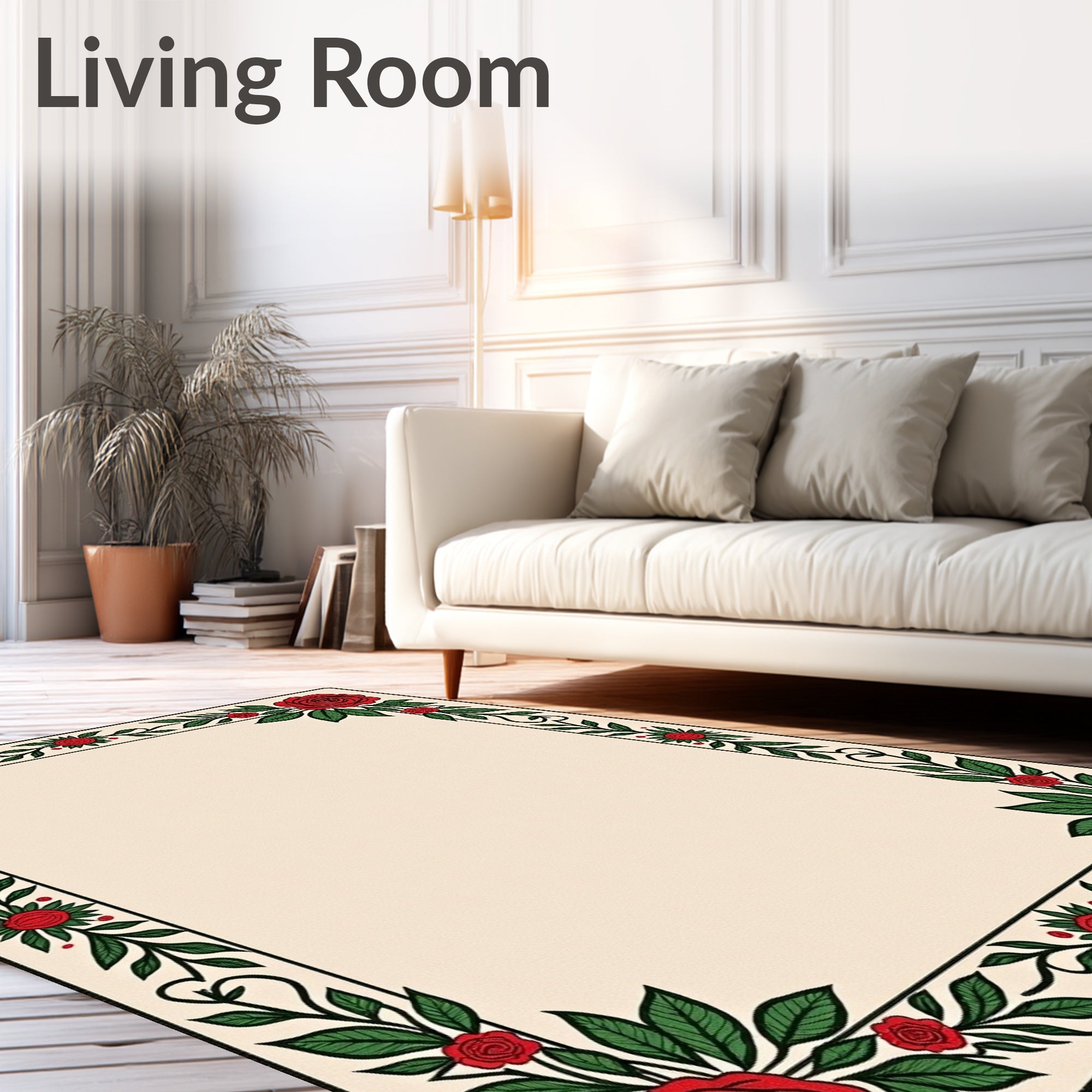 Red Rose Vine Bordered Design Rug