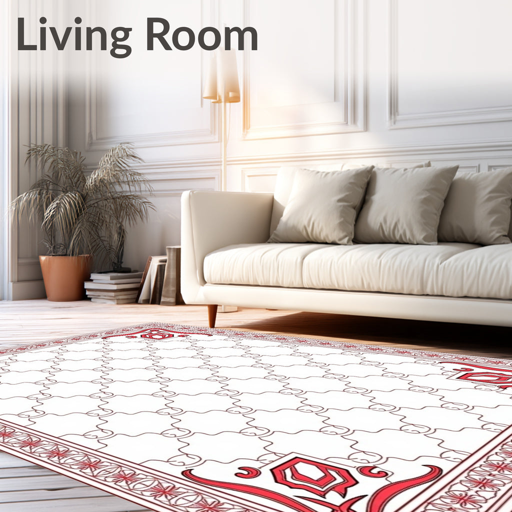 Red Cornered Geometric Lattice Design Rug