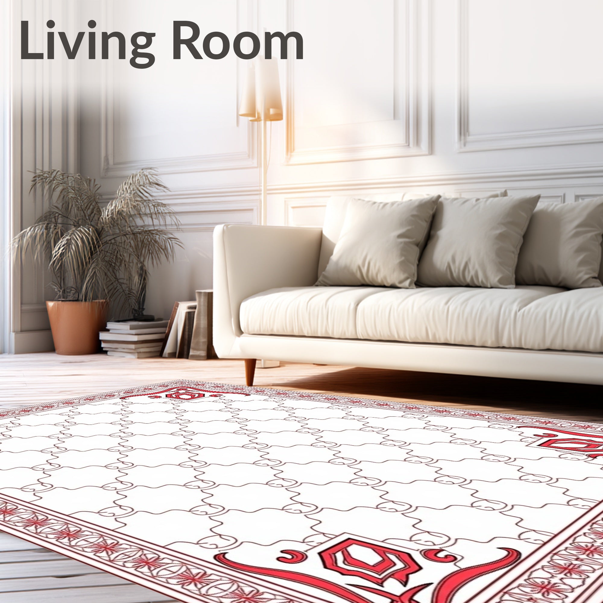 Red Cornered Geometric Lattice Design Rug