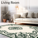 Ornate Floral Leaf Scrollwork Pattern Rug